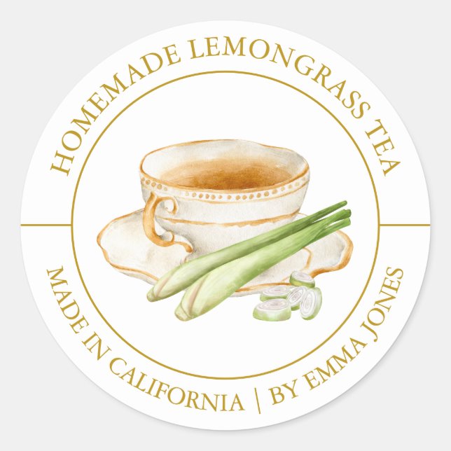 Lemongrass Tee Modernes Label Runder Aufkleber (Vorderseite)