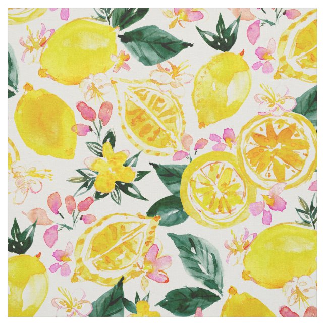 LEMONIZER Yellow Watercolor Lemons Stoff (Muster)
