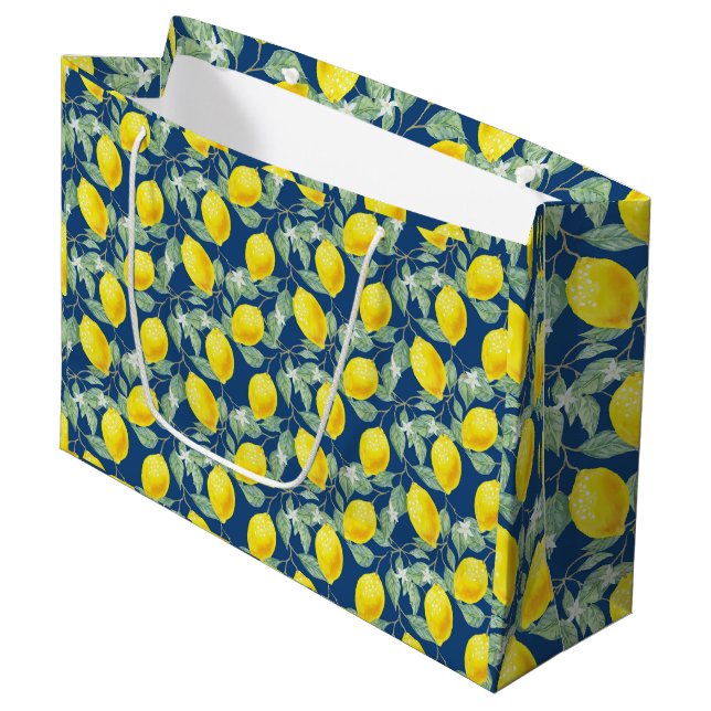 LEMONOBST IN LÄNDERBLAUE GROßE GESCHENKTÜTE (Vorderseite Schrägansicht)