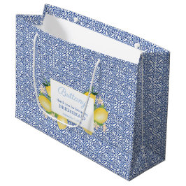 Lemons Amalfi Blue Tiles Wedding Party Danke Große Geschenktüte