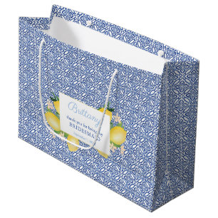 Lemons Amalfi Blue Tiles Wedding Party Danke Große Geschenktüte