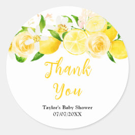 Lemons and Foliage Baby Shower Thank You Runder Aufkleber