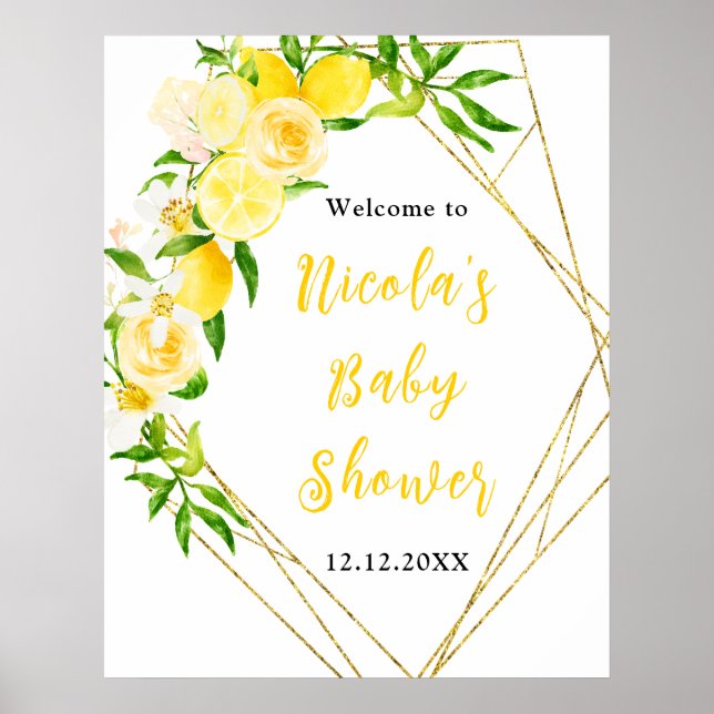 Lemons and Foliage Baby Shower Welcome Poster (Vorne)