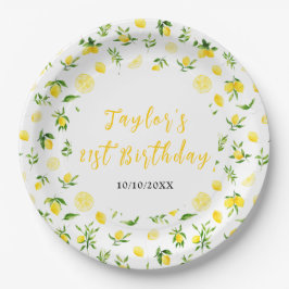 Lemons and Foliage Birthday Pappteller