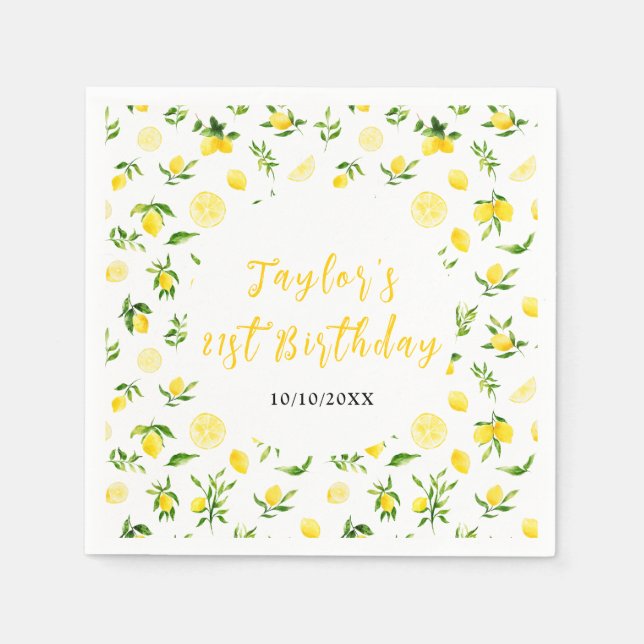 Lemons and Foliage Birthday Serviette (Vorderseite)