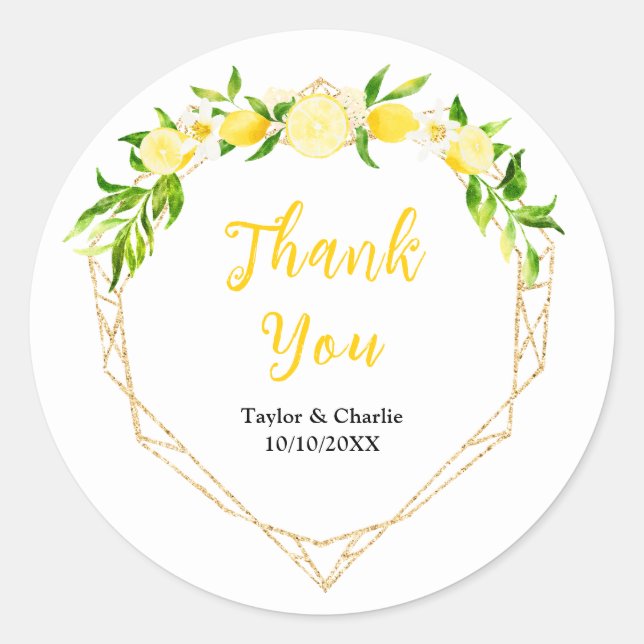 Lemons and Foliage Wedding Thank You Runder Aufkleber (Vorderseite)