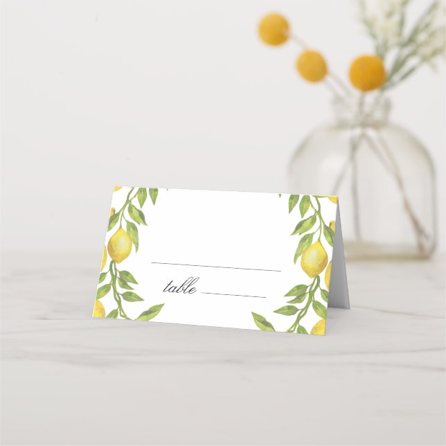 Lemons and Greenery Blossom Wedding Platzkarte (Vorderseite)