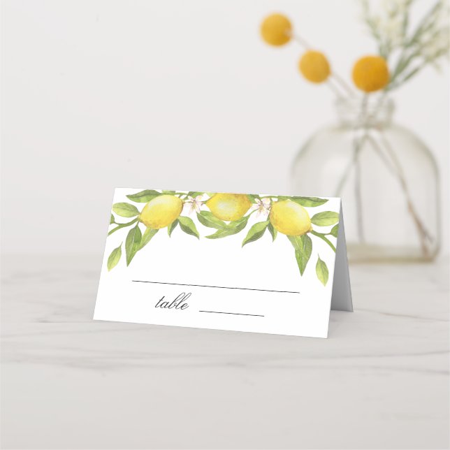 Lemons and Greenery Blossom Wedding Platzkarte (Vorderseite)