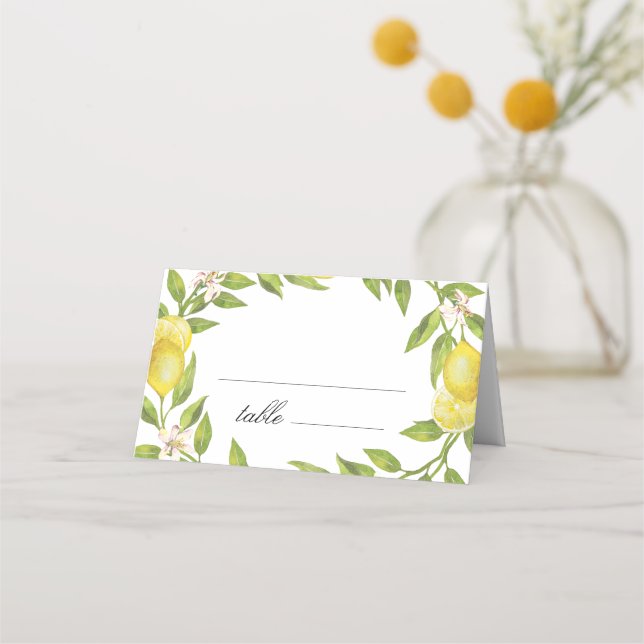 Lemons and Greenery Blossom Wedding Platzkarte (Vorderseite)