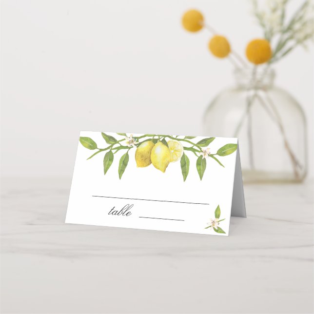 Lemons and Greenery Blossom Wedding Platzkarte (Vorderseite)