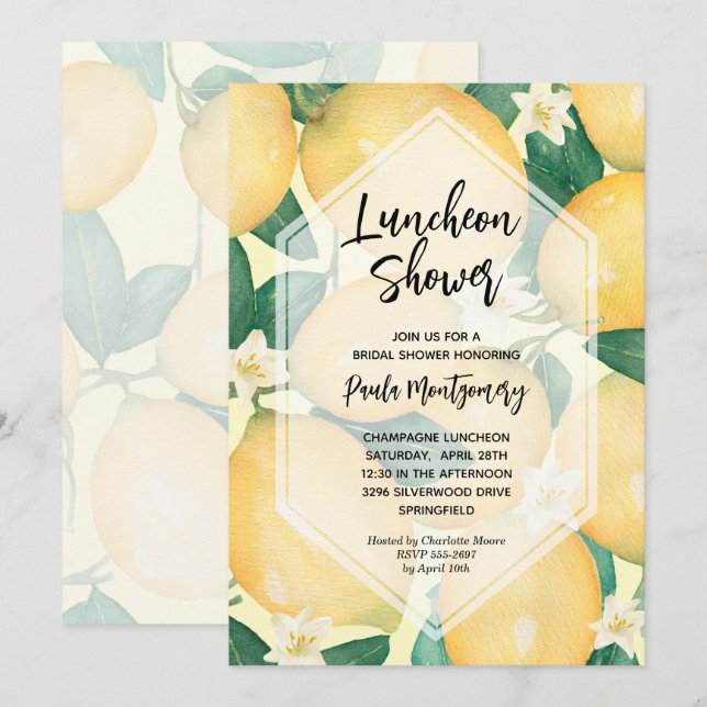 Lemons and Greenery Luncheon Brautparty Einladung (Vorne/Hinten)