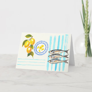 Lemons and sardines coastal greeting card dankeskarte
