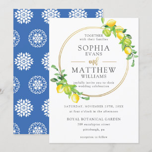 Lemons Azure Summer Greenery Gold Rahmen Wedding Einladung