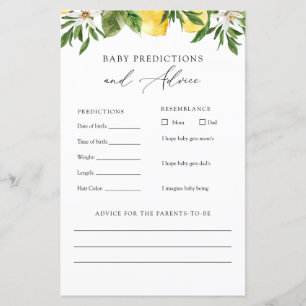 Lemons Baby Advice and Predictions Card