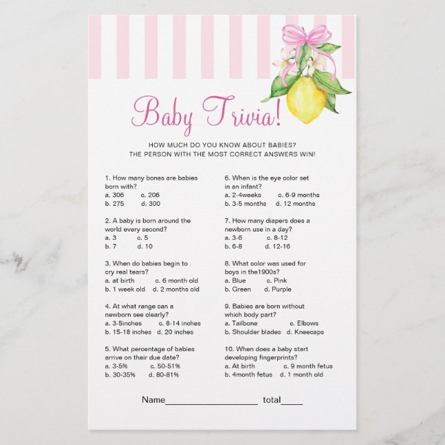 Lemons Baby Trivia-Spiel (Vorderseite)
