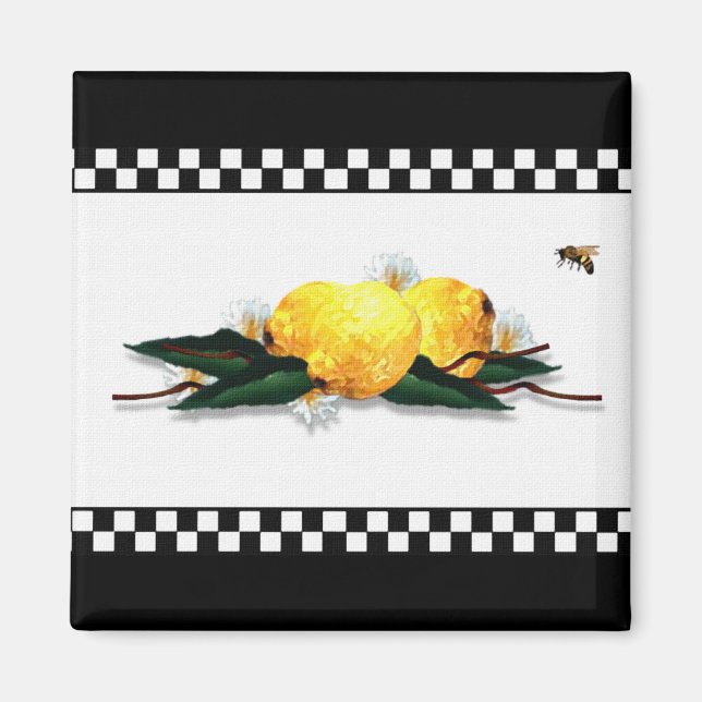 Lemons Black and White Gingham Magnet (Vorne)