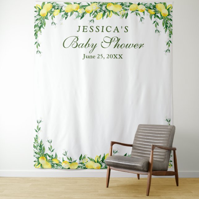 Lemons Blossom Baby Shower Foto Stand Hintergrund Wandteppich (Beispiel)