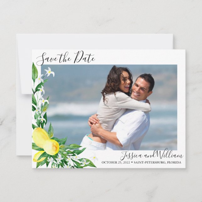 Lemons Blossom Foto Hochzeit Speichern Sie die Dat Save The Date (Vorderseite)