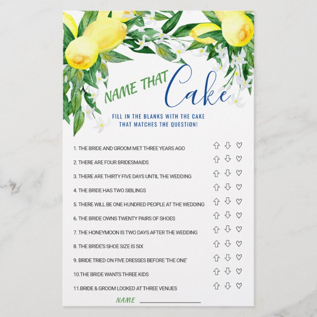 Lemons Blossom Greenerity Chic Brautparty Game (Vorderseite)