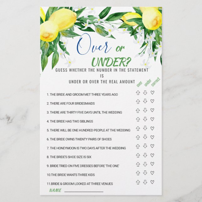 Lemons Blossom Greenerity Chic Brautparty Game (Vorderseite)