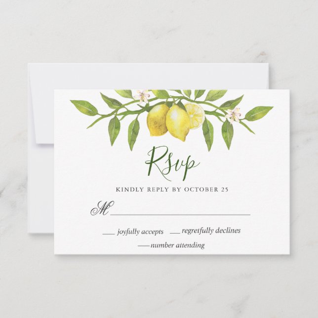 Lemons Blossom Greenerity Wedding RSVP Card (Vorderseite)