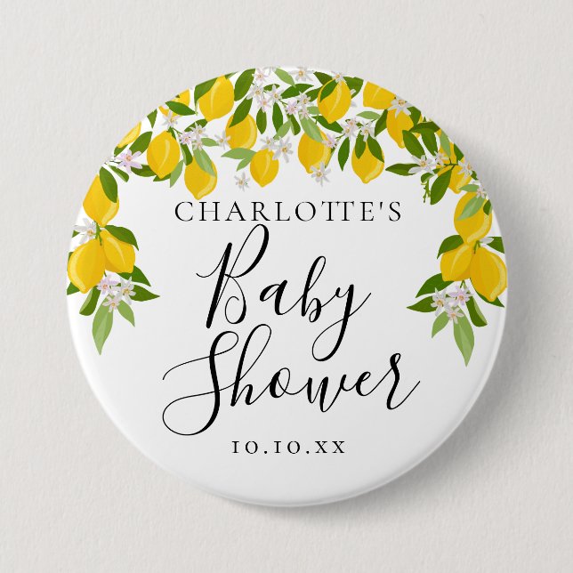 Lemons Blossom Greenery Baby Shower Button (Vorderseite)