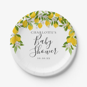 Lemons Blossom Greenery Baby Shower Pappteller
