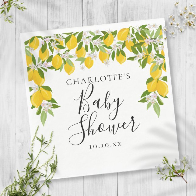 Lemons Blossom Greenery Baby Shower Serviette (Von Creator hochgeladen)