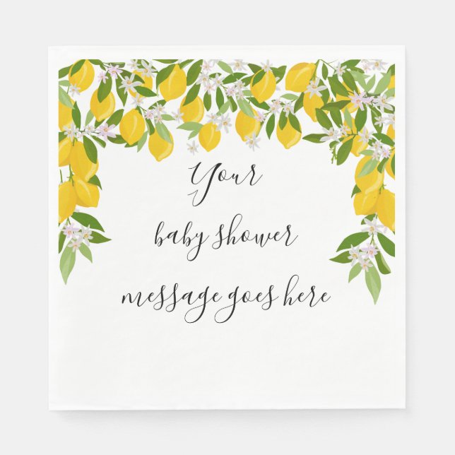 Lemons Blossom Greenery Baby Shownachricht Serviette (Vorderseite)