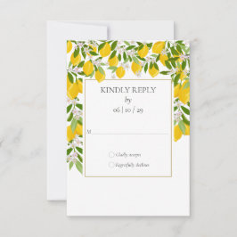 Lemons Blossom Greenery Gold Geometric Wedding RSVP Karte