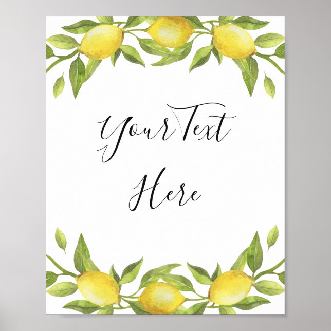 Lemons Blossom Grüne Aquarellzeichen Poster (Vorne)