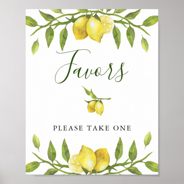 Lemons Blossom Grüne Gastgeschenk Hochzeit Schild  (Vorne)