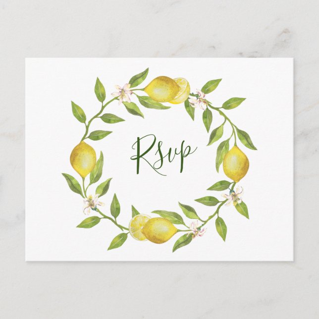 Lemons Blossom Wedding RSVP mit Essensauswahl Postkarte (Vorderseite)