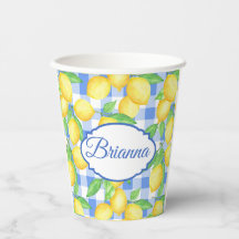 Lemons & Blue Gingham Personalisiert Glass
