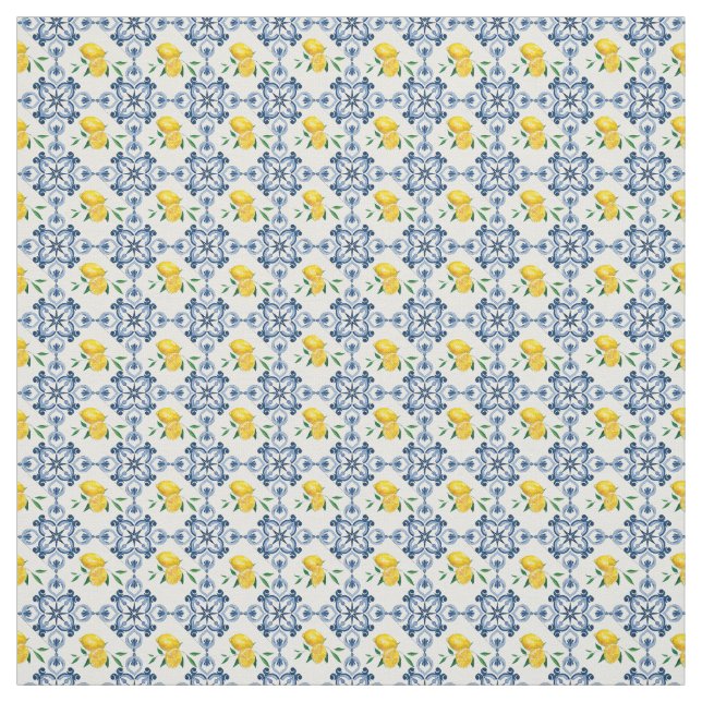Lemons & Blue marokkanische Fliesenmuster Stoff (Muster)