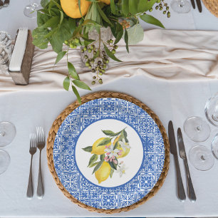 Lemons & Blue Mediterrane Tile Polterabend Pappteller