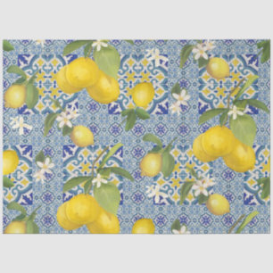 Lemons Blue n White Vintag Farmhouse Decoupage Seidenpapier