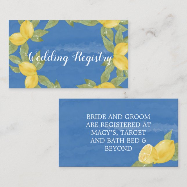 Lemons Blue Paint Wedding Registrierungskarte Visitenkarte (Vorne/Hinten)