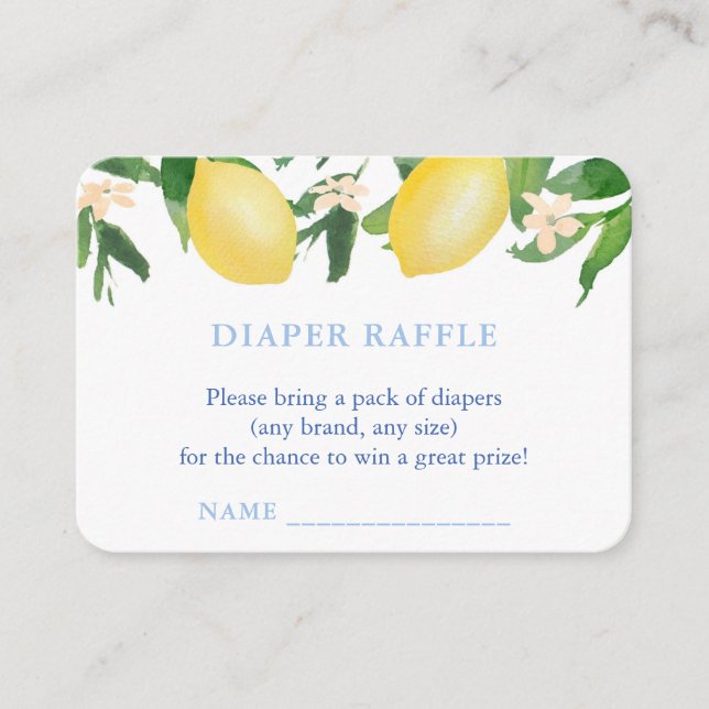Lemons Blue Tiles Diaper Raffle Boy Baby Dusche Begleitkarte (Vorderseite)