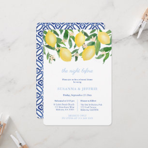 Lemons Blue White Tiles Hochzeit Probe Dinner Einladung