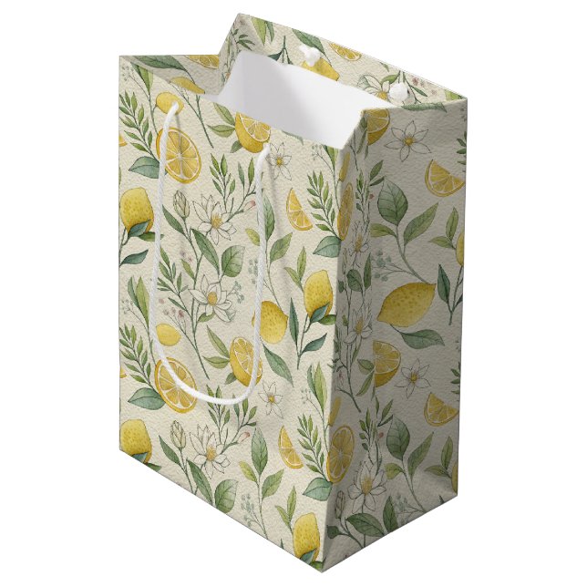 Lemons & Blume Muster Geschenktasche Mittlere Geschenktüte (Vorderseite Schrägansicht)