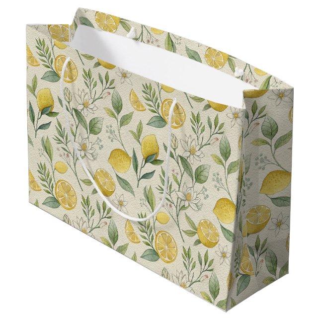 Lemons & Blume Muster Große Geschenktasche Geschenktüte (Rückseite Schrägansicht)