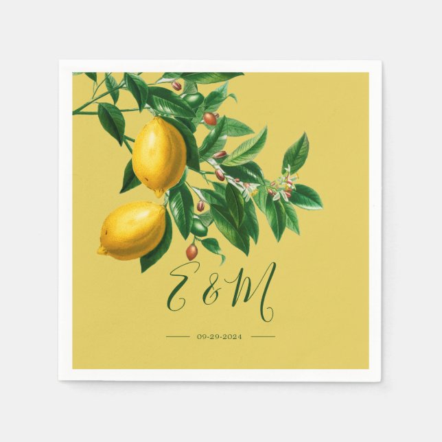 Lemons Botanisches Gelbgelbes Sommermonogramm Serviette (Vorderseite)