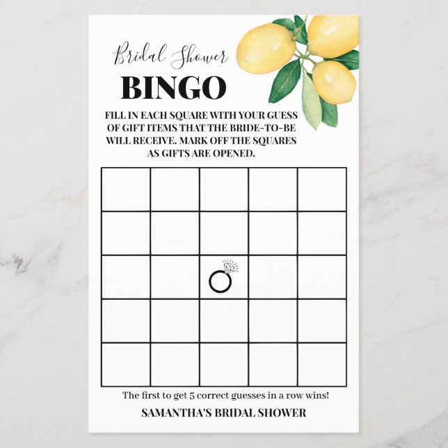 Lemons Brautparty Bingo Game Card Flyer (Vorne)
