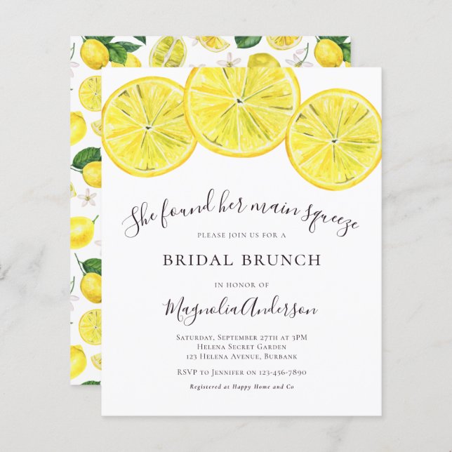 Lemons Bridal Brunch Einladung (Vorne/Hinten)