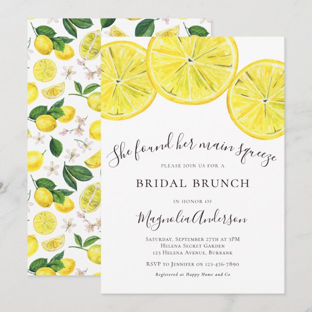Lemons Bridal Brunch Einladung (Vorne/Hinten)