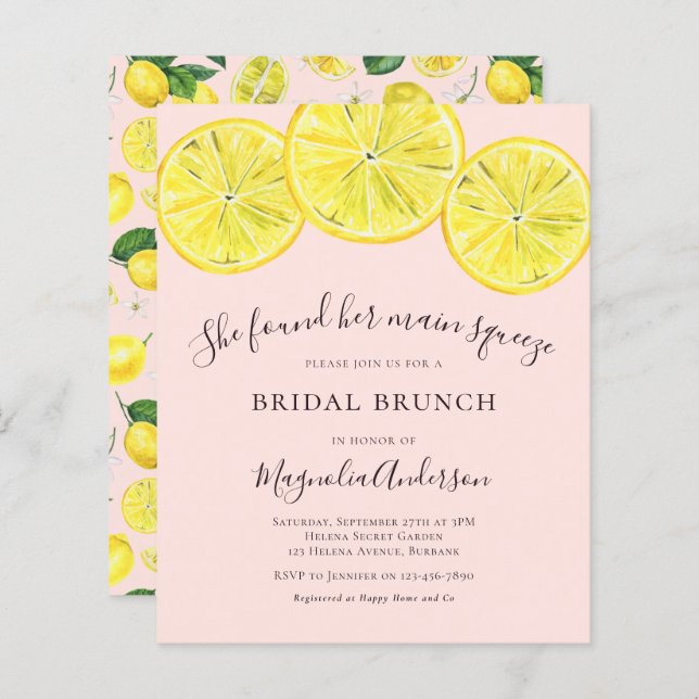 Lemons Bridal Brunch Einladung (Vorne/Hinten)
