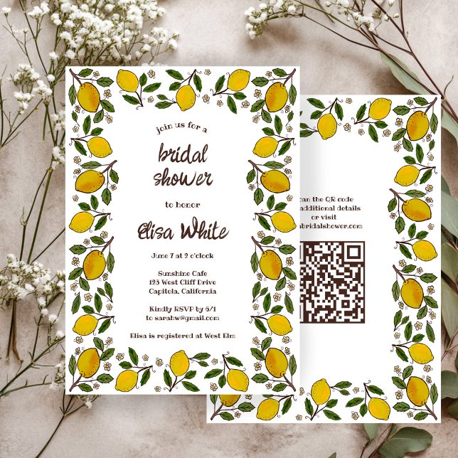 Lemons CUSTOM QR Code BRAUTPARTY Einladung (Lovely Lemons CUSTOM QR Code BRIDAL SHOWER Invitation
)