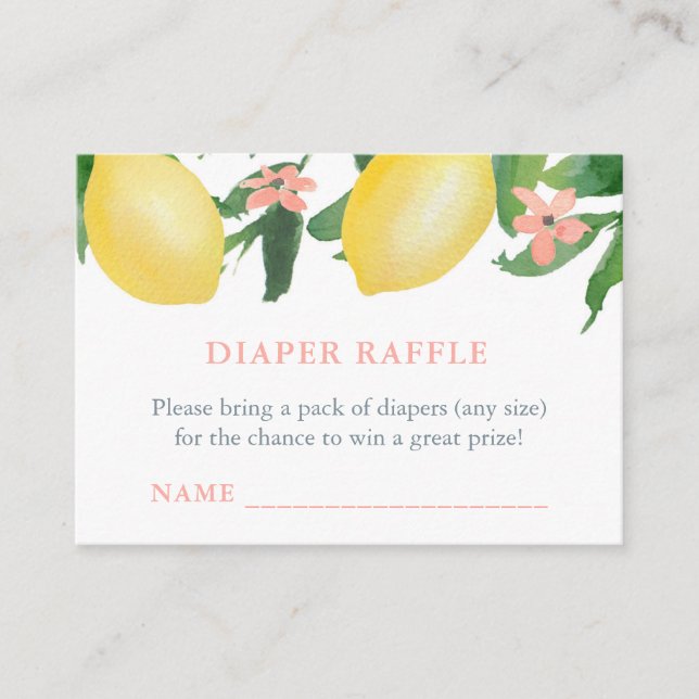Lemons Diaper Raffle Ticket für Girl Baby Dusche Begleitkarte (Vorderseite)