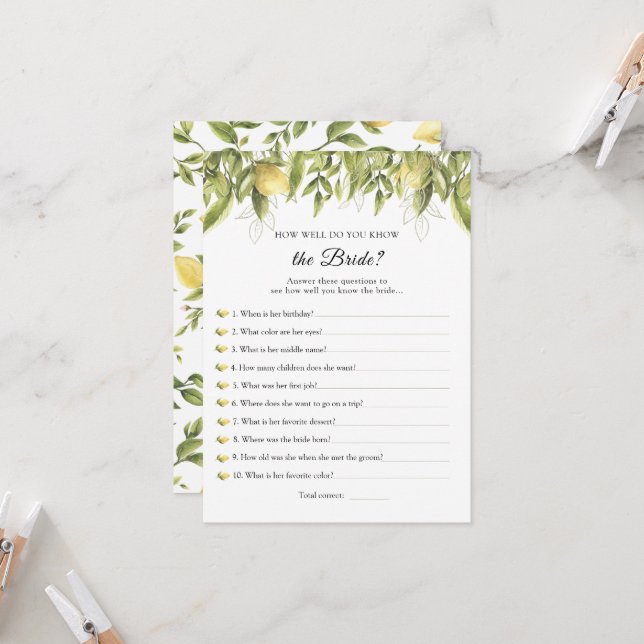 Lemons, die die Bride Best Game Einladung kennen (Vorderseite/Rückseite Beispiel)